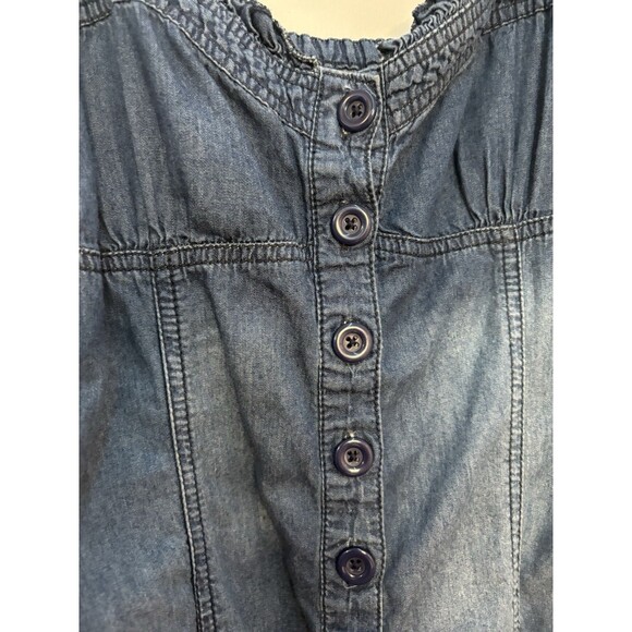 Denim Romper Spaghetti Straps Pleated Ruffles Buttons Pockets Size Small Noble - Picture 3 of 7